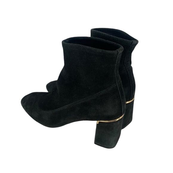 $270 COLE HAAN Laree Stretch Bootie BLACK SUEDE GOLD LOGO Size 7 - Picture 9 of 13